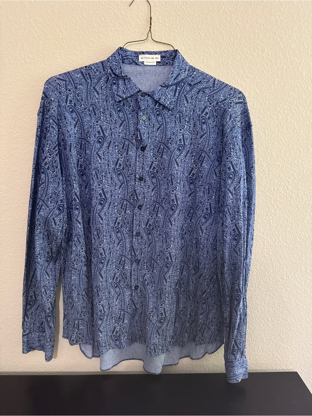 Etro Blue Paisley Long-Sleeve Button-Down Shirt
